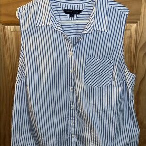 Tommy Hilfiger Blue and White Striped Button-Up Top women’s
